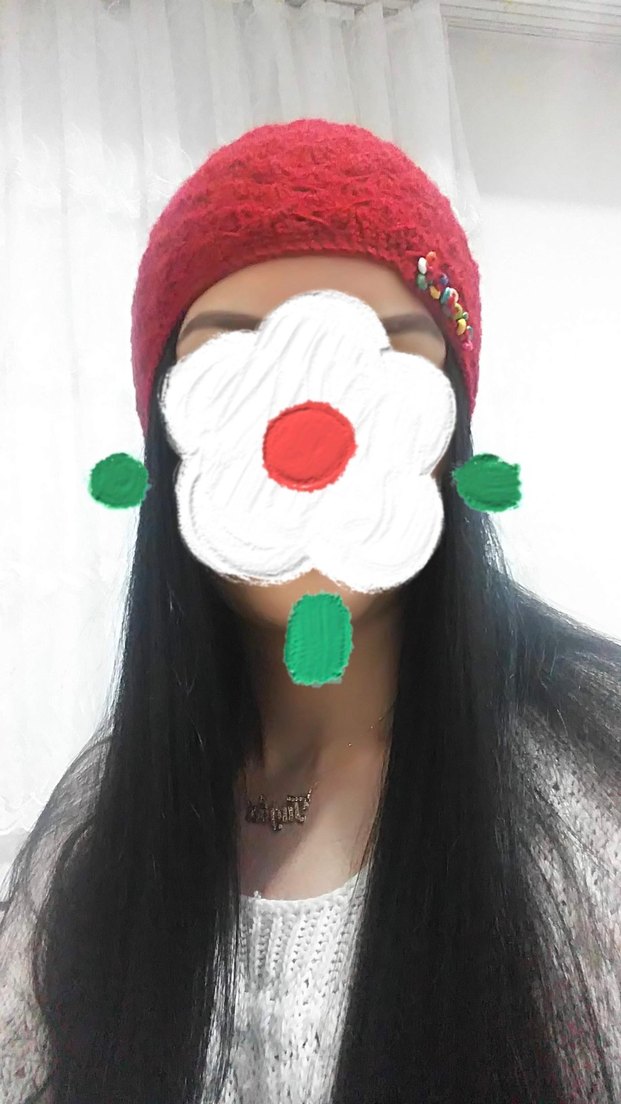 boncuk detay Örgü Kırmızı Yün Kadın Bere - Görsel 2