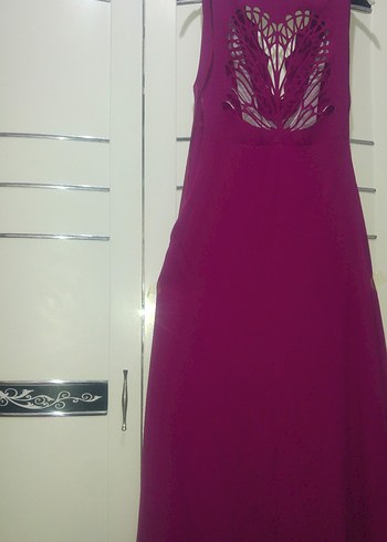 Mor V Yaka Uzun Abiye Elbise - Görsel 2