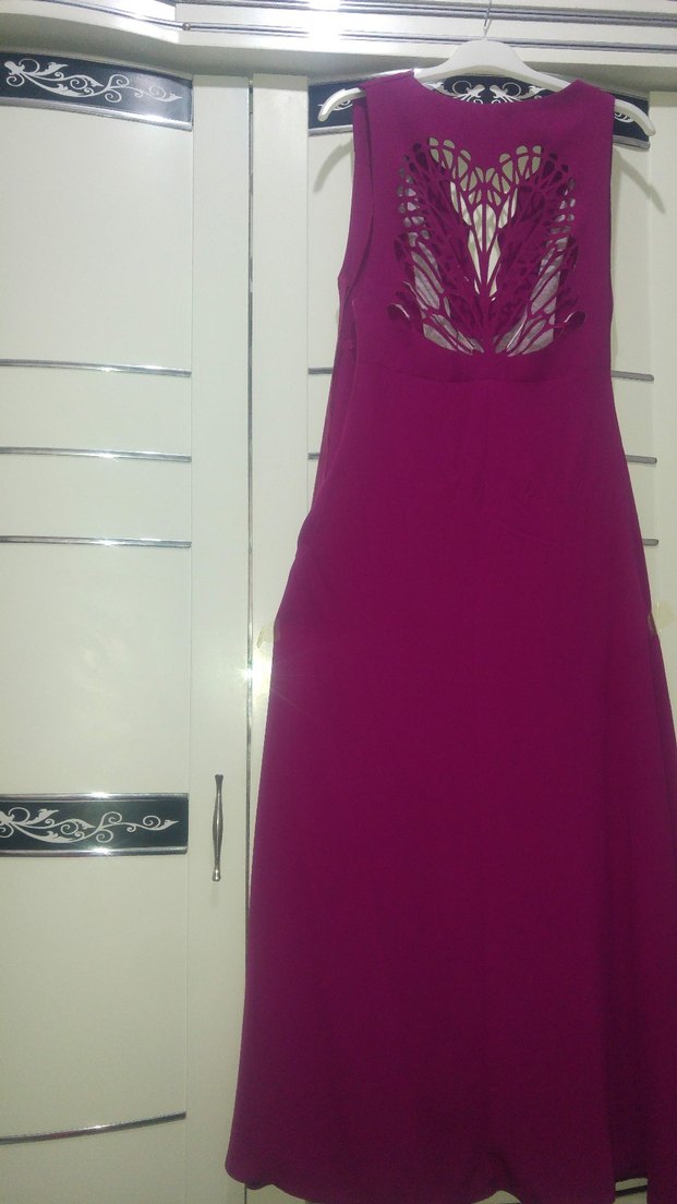 Mor V Yaka Uzun Abiye Elbise - Görsel 2