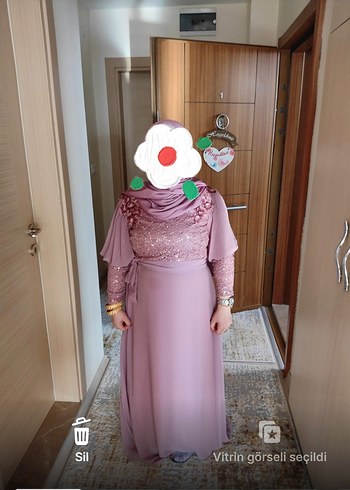 Pembe Uzun Kollu Bohem Zarif Abiye Elbise - Görsel 2