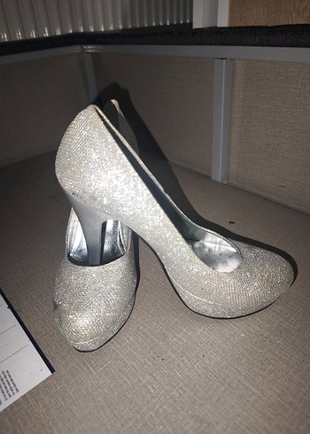 Gri Simli İnce Topuklu Kadın Abiye Ayakkabı - Görsel 2