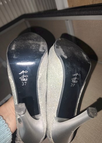 Gri Simli İnce Topuklu Kadın Abiye Ayakkabı - Görsel 3