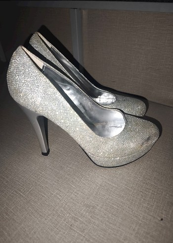 Gri Simli İnce Topuklu Kadın Abiye Ayakkabı - Görsel 4