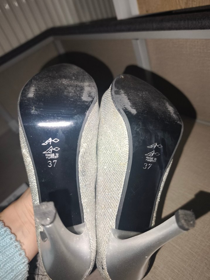 Gri Simli İnce Topuklu Kadın Abiye Ayakkabı - Görsel 3