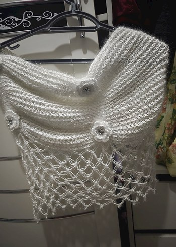 Beyaz Örgü Kadın Şal bolero - Görsel 2