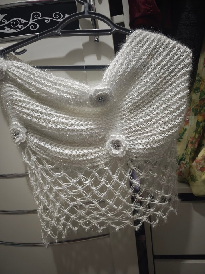 Beyaz Örgü Kadın Şal bolero - Görsel 2