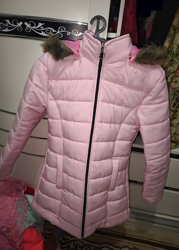 Pembe Midi Street Style Kürklü Kadın Kaban - Görsel 2