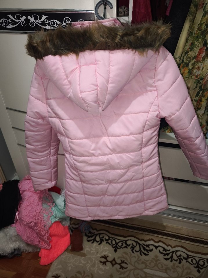 Pembe Midi Street Style Kürklü Kadın Kaban - Görsel 4