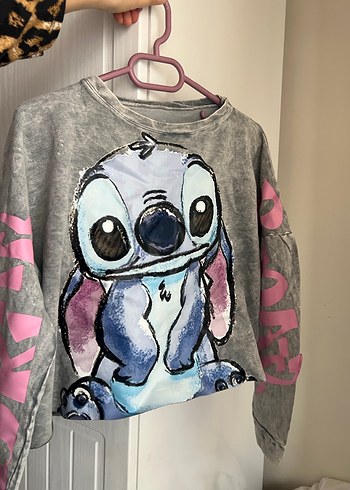 Gri Uzun Kollu Baskılı Sweatshirt