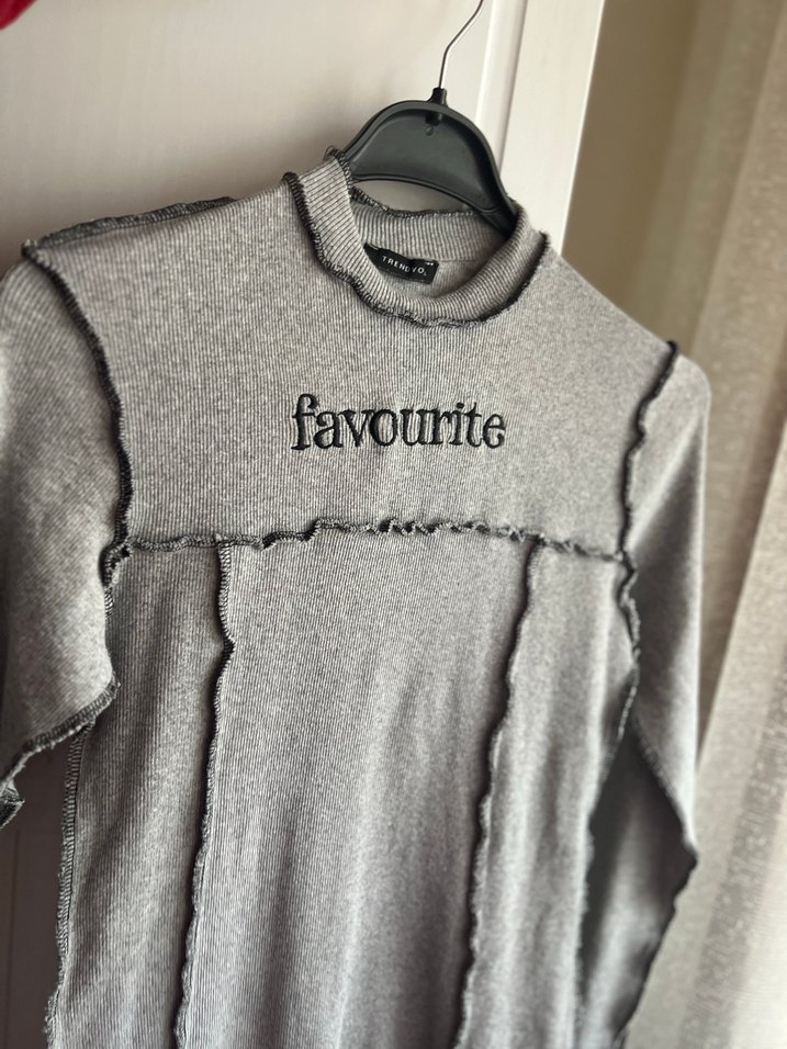 Yüksek Yakalı Gri İnce Triko Elbise - Görsel 3