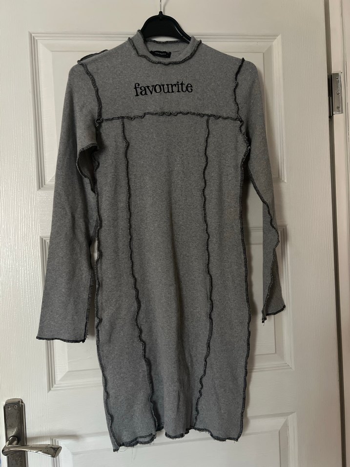 Yüksek Yakalı Gri İnce Triko Elbise - Görsel 2