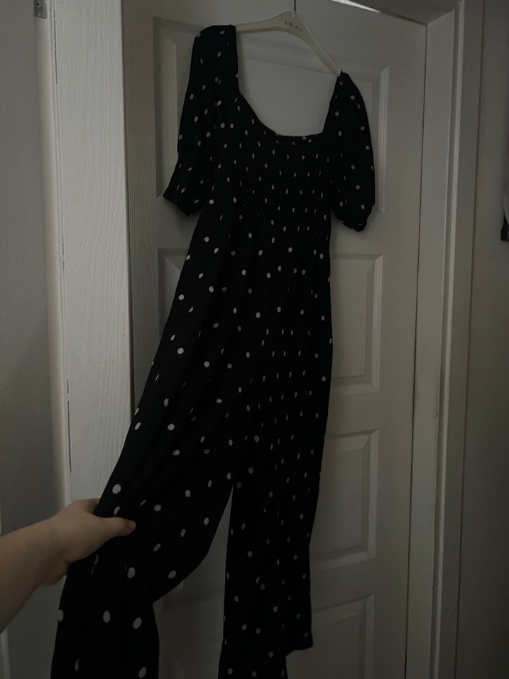 Kadın Siyah Puantiyeli Midi Tulum - Görsel 2