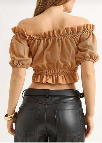 Zara Bej Straplez Mini Süet Bluz
