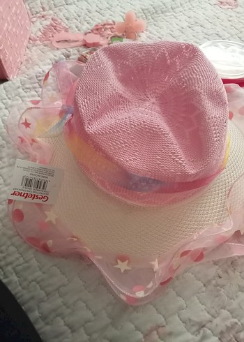 5-8 Yaş, 22 cm Beden pembe Renk Pembe İşlemeli Dantel Bohem Şapka