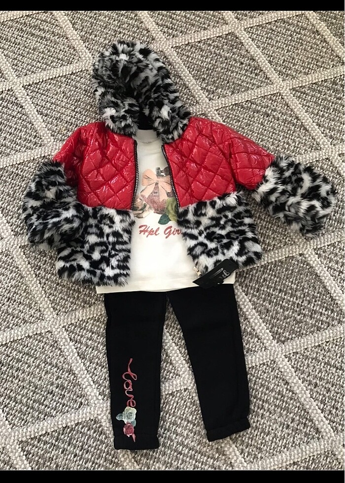 Leopar desenli kız çocuk montu - Görsel 3