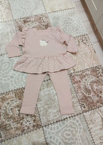 Pembe Fırfırlı Uzun Kollu Bebek Kız Takımı
