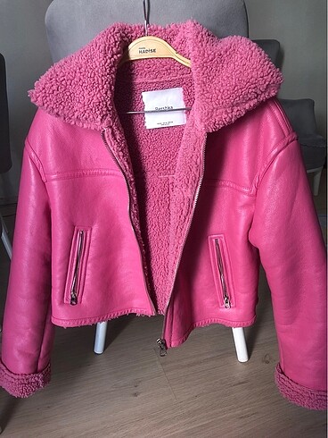 Pembe biker ceket