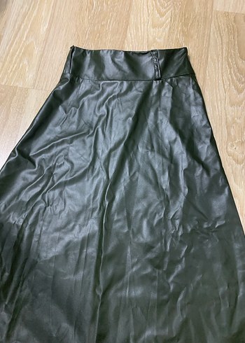 Yeşil deri Uzun Etek - Görsel 2