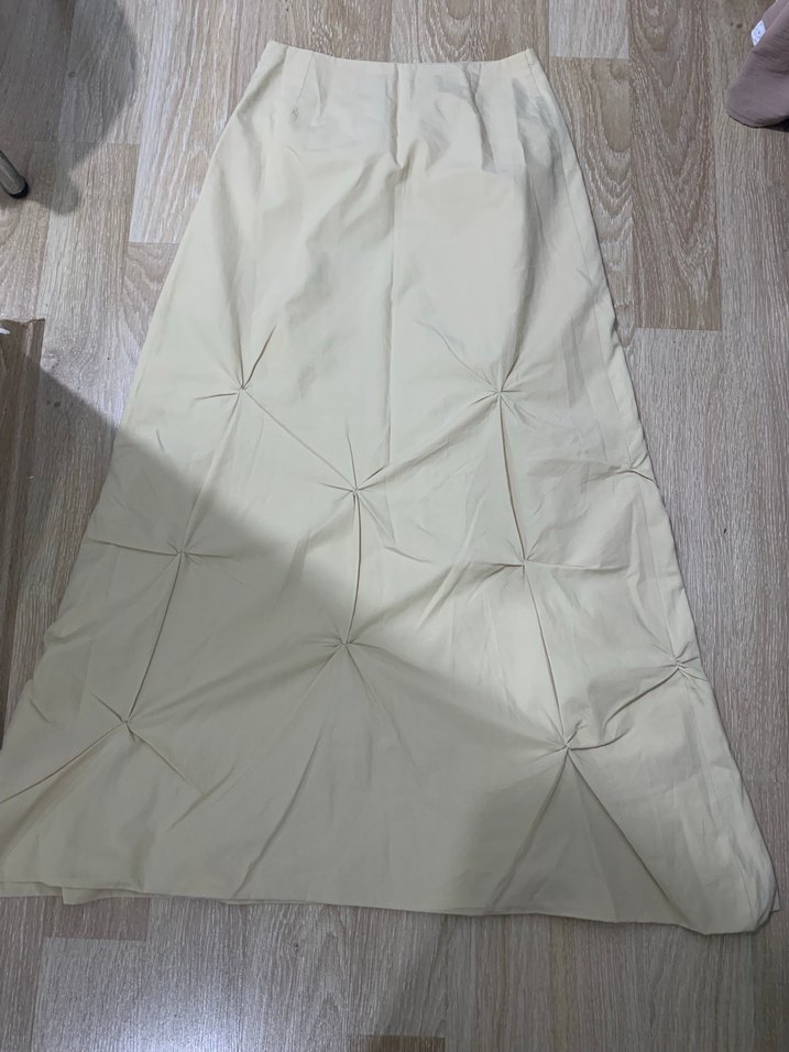 Beyaz Kadın Uzun Keten Pilili Etek - Görsel 2