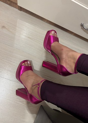 Fuşya platform kalın topuklu ayakkabı - Görsel 10