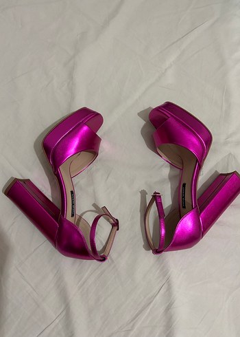 Fuşya platform kalın topuklu ayakkabı - Görsel 9