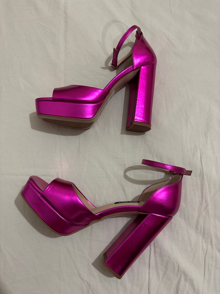 Fuşya platform kalın topuklu ayakkabı - Görsel 2