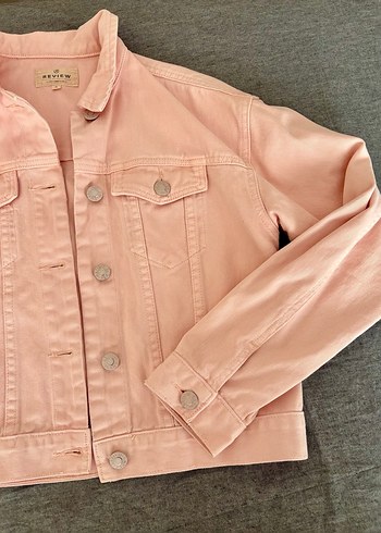 s Beden Pudra Pembe Kadın Denim Ceket