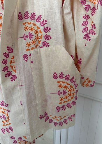 Nakışlı Uzun Beyaz Bohem Kimono - Görsel 3