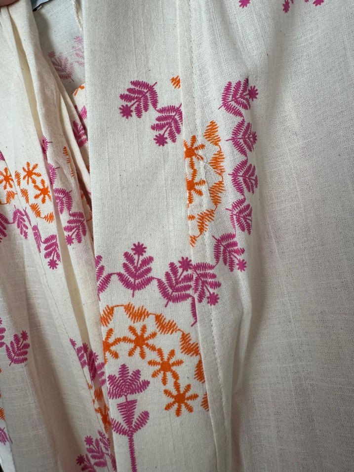 Nakışlı Uzun Beyaz Bohem Kimono - Görsel 4