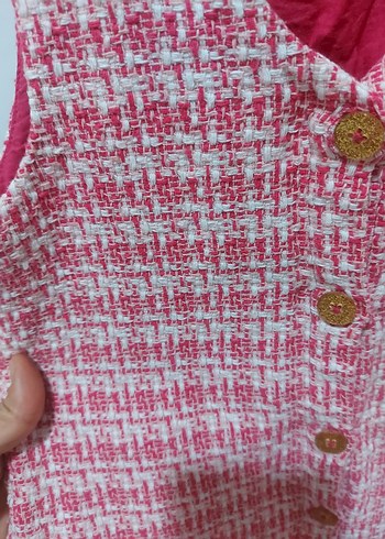 Kız Çocuk Pembe V Yaka Düğmeli Elbise - Görsel 2