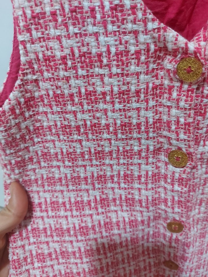 Kız Çocuk Pembe V Yaka Düğmeli Elbise - Görsel 2