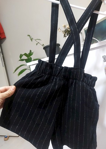 Kız Çocuk Siyah Çizgili Askılı Salopet - Görsel 3