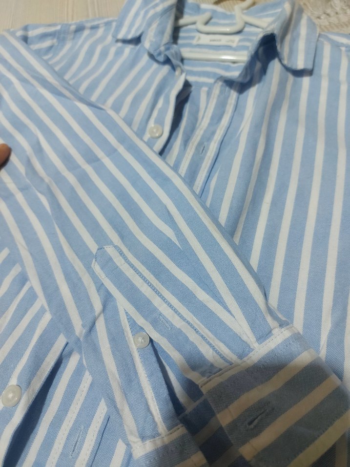 Mavi Çizgili Uzun Kollu Kadın Gömlek - Görsel 3