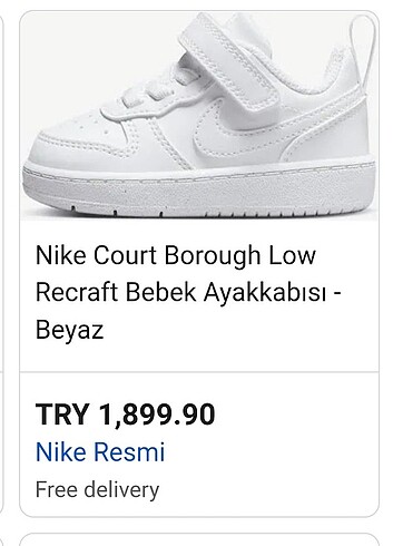 26 Beden beyaz Renk Nike orjinal bebek ayakkabı