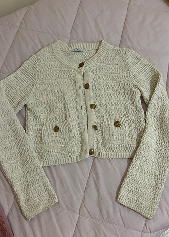 Bej Örgü Kadın Hırka, Uzun Kollu, Normal Boy - Görsel 2