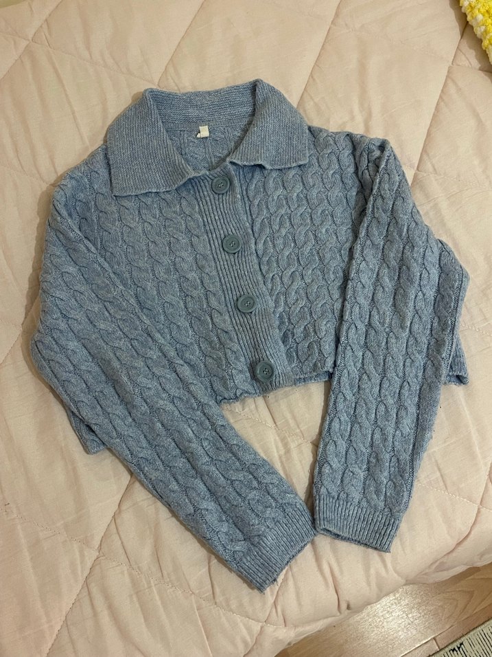 Bebe mavisi Örgü Kadın Hırka - Görsel 2