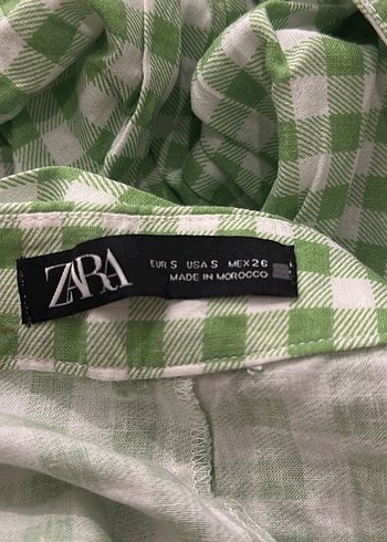 s Beden Zara Yeşil Ekose Pilili Mini Şort Etek