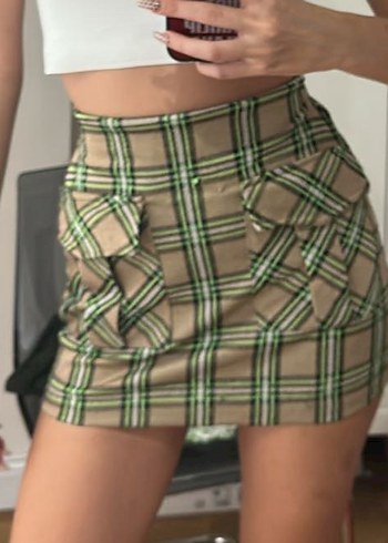 Pull&bear Ekoseli yeşil Mini Etek