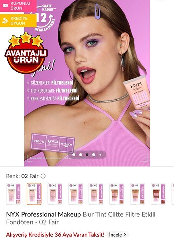 Beden Nyx Blur Tint 02 Fair