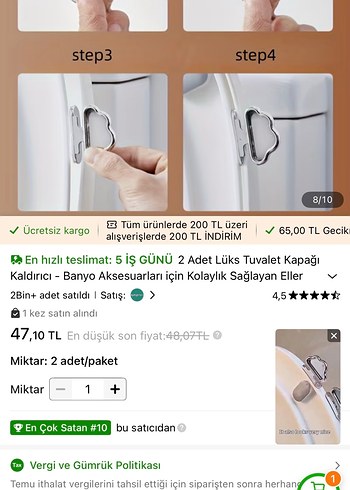 Beden 2 Adet Lüks Tuvalet Kapağı Kaldırıcı - Banyo Aksesuarı