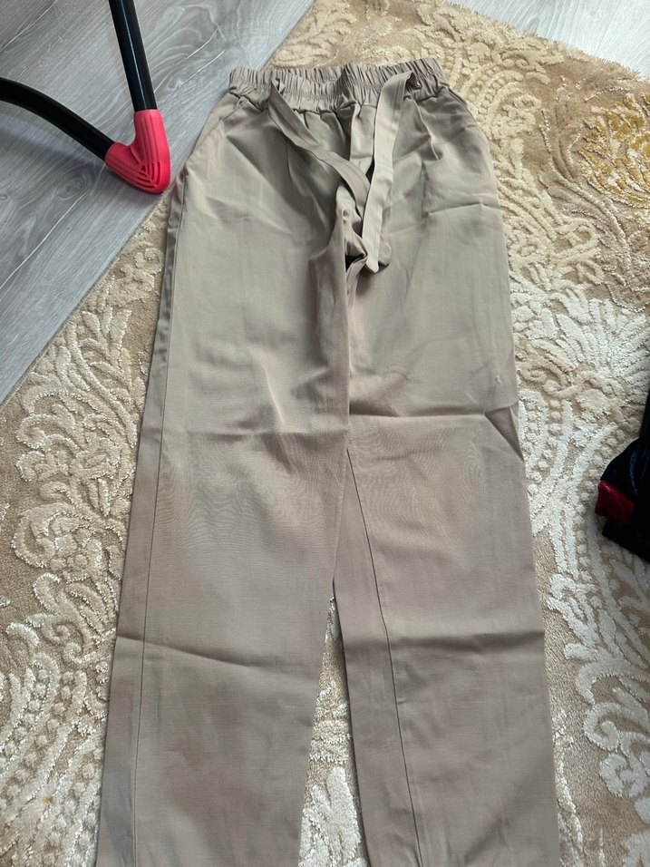 Kadın Bej Kemerli Rahat Keten Pantolon 2 - Görsel 2