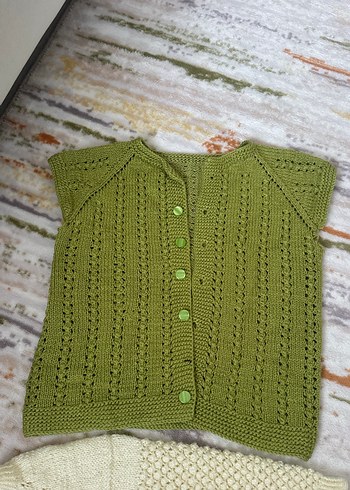 Kız Çocuk Bohem Örgü Beyaz  yeşil Hırka - Görsel 3