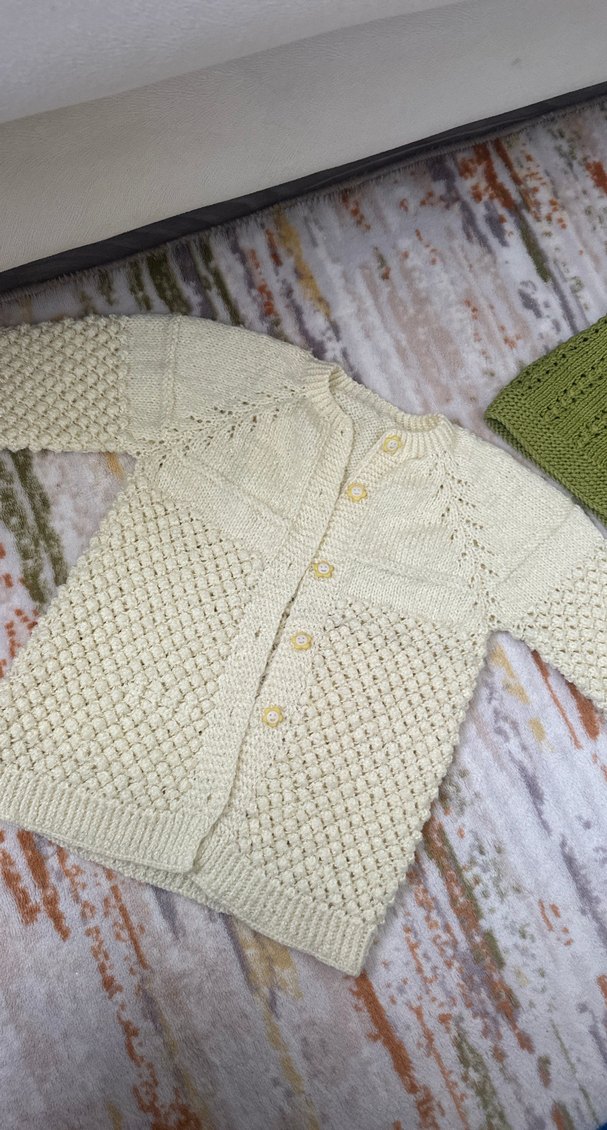 Kız Çocuk Bohem Örgü Beyaz  yeşil Hırka - Görsel 2