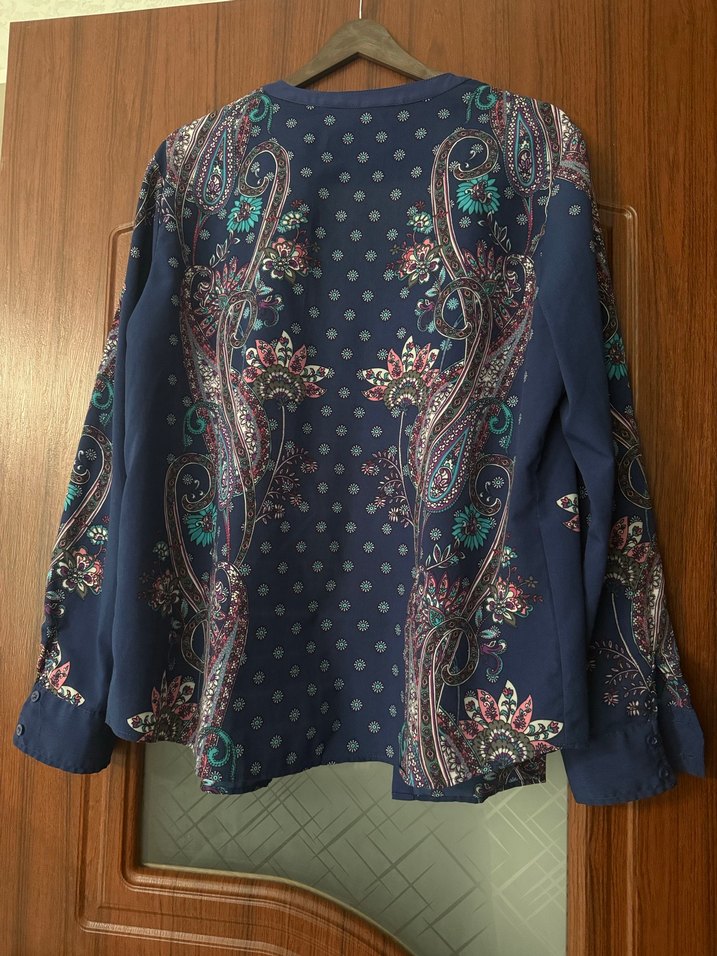 Düğmeli Bohem Desenli Mavi gömlek - Görsel 2