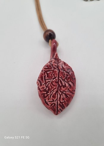 Bordo Bohem Yaprak Detaylı Tasarim Kolye - Görsel 3