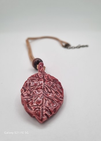 Bordo Bohem Yaprak Detaylı Tasarim Kolye - Görsel 2