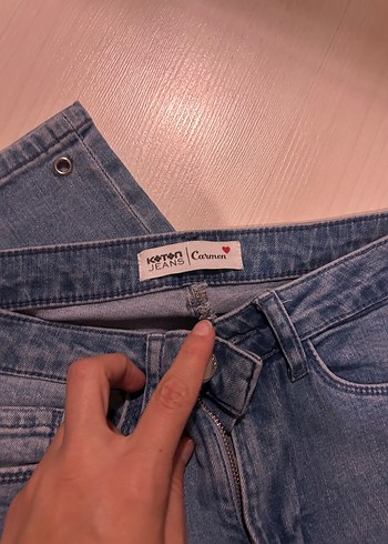 26 Beden Kadın Mavi Nakışlı Tokalı Kot Pantolon dar