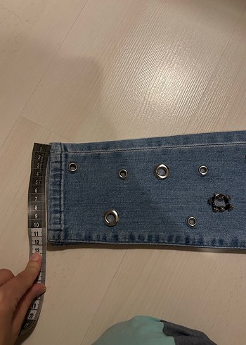 Koton Kadın Mavi Nakışlı Tokalı Kot Pantolon dar