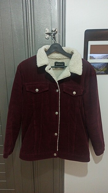 Stradivarius içi kürklü bordo ceket