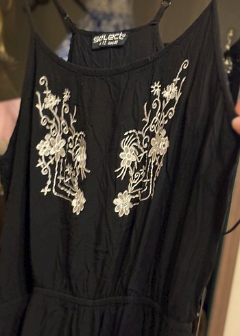 Dantel Detaylı Nakışlı Siyah Kadın Tulum - Görsel 2